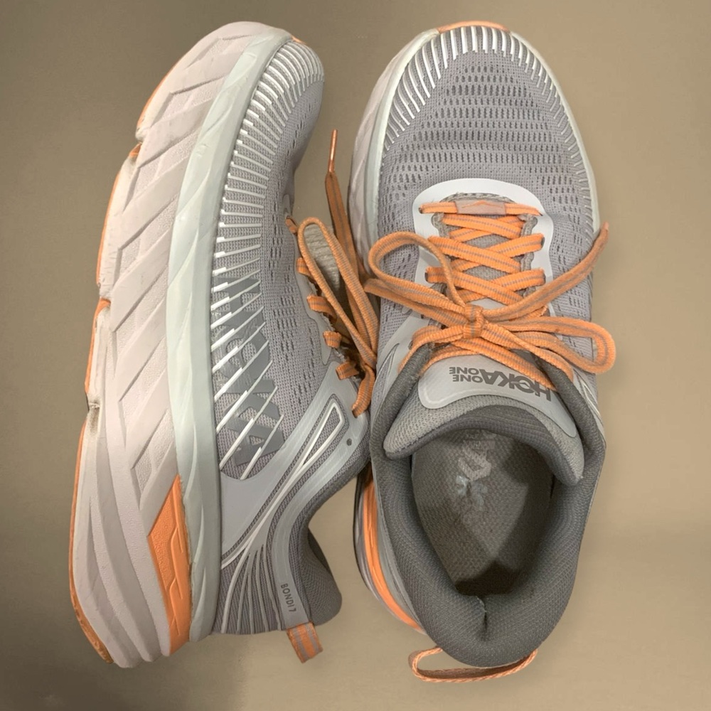 Hoka One One Women's Gray and Peach Athletic Running Shoes